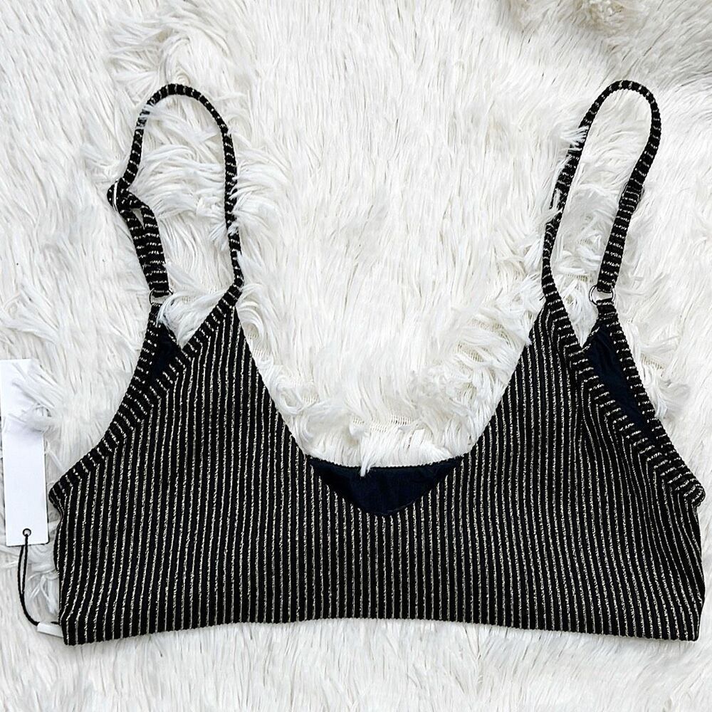 Monica Hansen Black/Gold Striped Bikini Top Nwt Size Small Bandeau